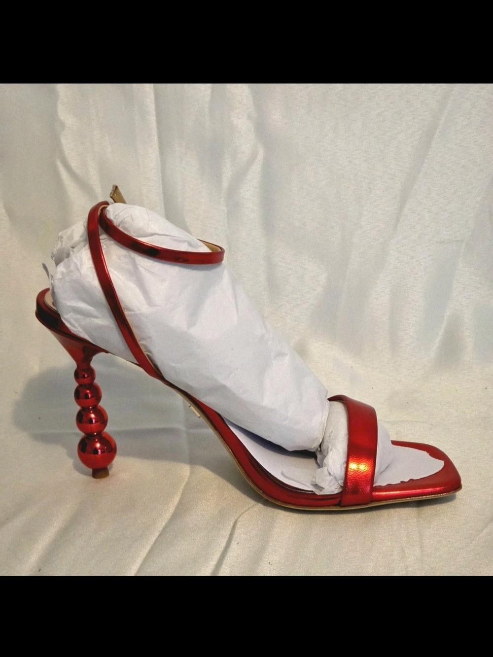 Badgley Mischka Metallic Red Beaded-Heel Ankle Strap Sandal - Picture 5 of 7